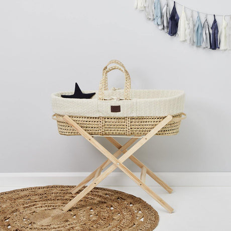 Knitted Moses Basket and Mattress in Linen - Little Snoozes