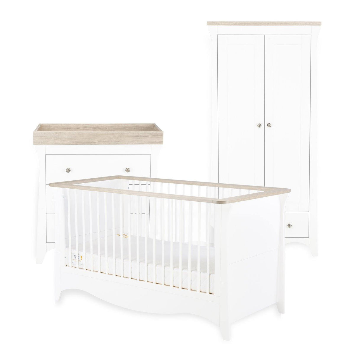 Clara 3 Piece Nursery Set in White and Driftwood Ash - Little Snoozes