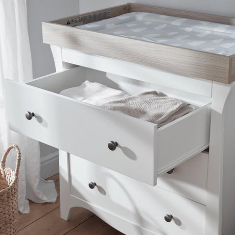 Clara Nursery 3 Drawer Dresser & Changer in White & Driftwood Ash - Little Snoozes