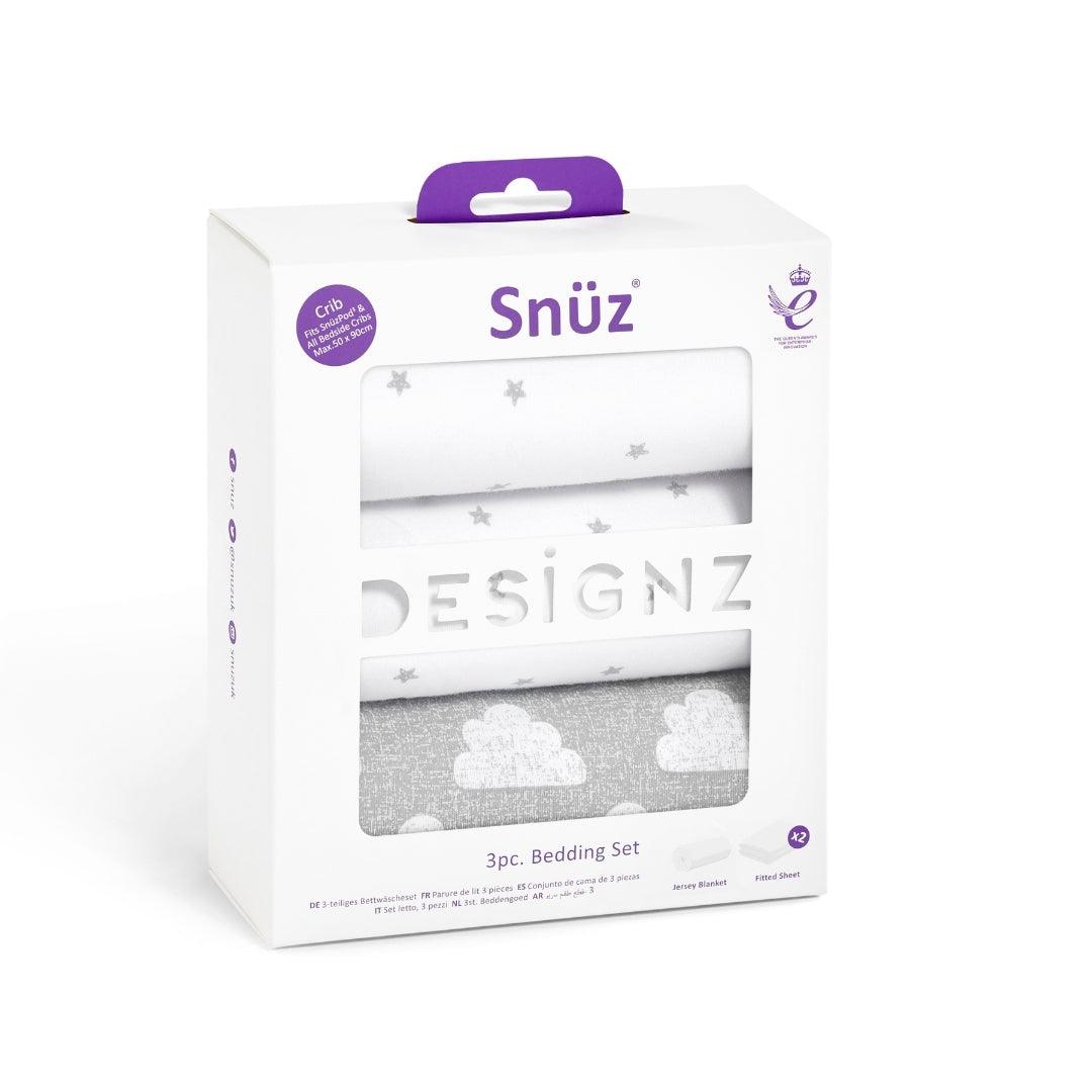 Snüz 3 Piece Crib Bedding Set – Cloud Nine In Grey - Little Snoozes