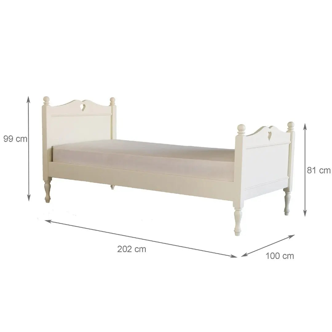 Little Folks Fargo Single Bed with Hearts In Ivory White - Little Snoozes