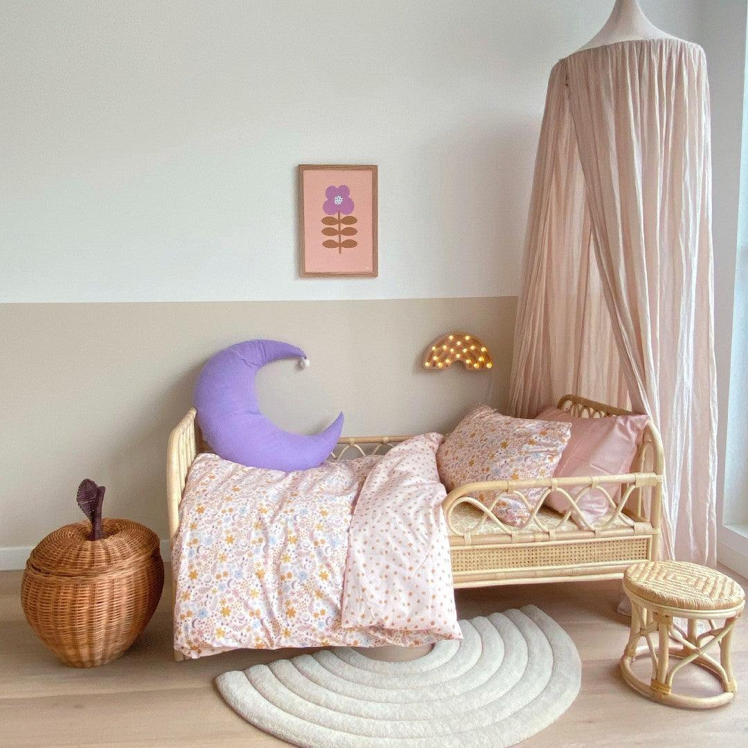 MOON FLOWER Children's Bedding Set. (Reversible) Fitted Sheet & Pillow Cases - Little Snoozes
