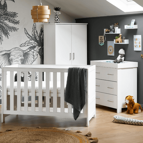 Nika 3 Piece Nursery Room Cot Bed Set In White Wash - Little Snoozes