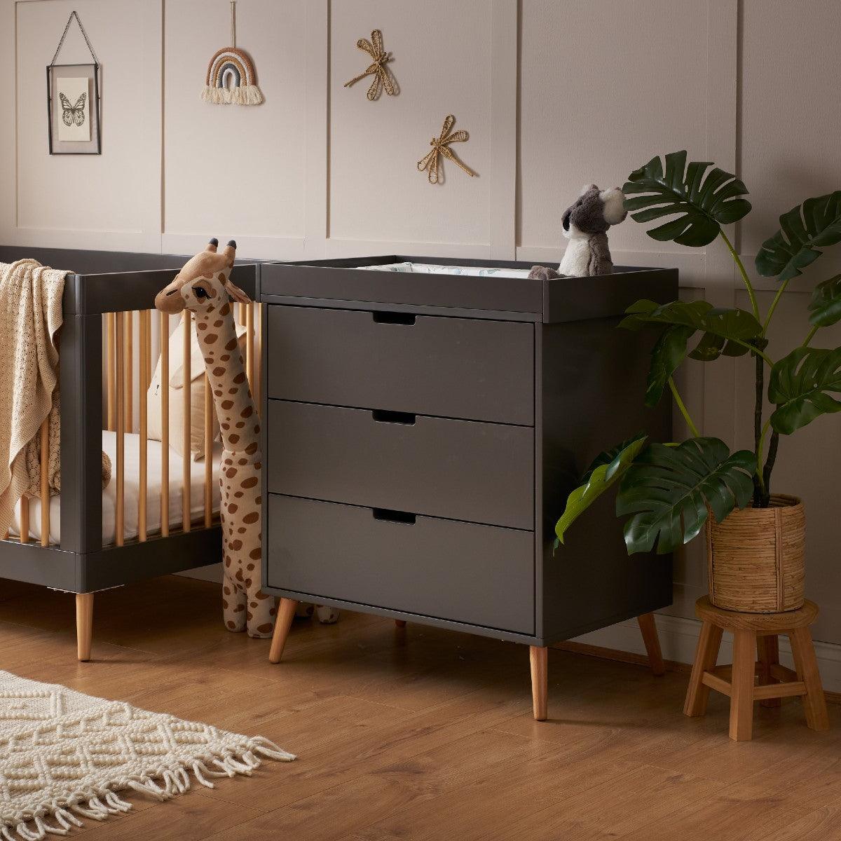 Maya Drawers and Changing Unit in Slate with Natural - Little Snoozes