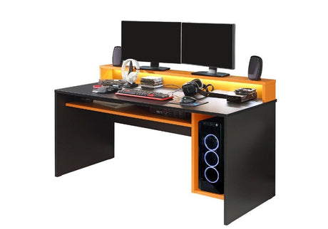 Flair Furnishings POWER Y Gaming Desk with LED Lights in Orange and Black - Little Snoozes