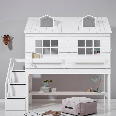 FREE Installation - LIFETIME Kidsrooms Lake House Mid Sleeper Bed with Steps in White - Little Snoozes