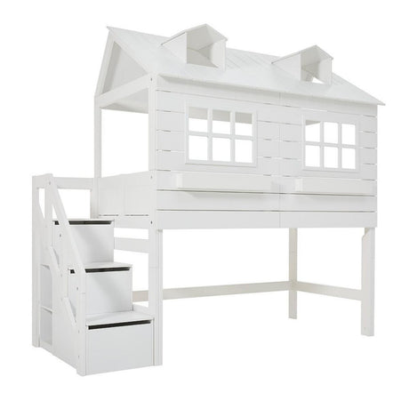 FREE Installation - LIFETIME Kidsrooms Lake House Mid Sleeper Bed with Steps in White - Little Snoozes