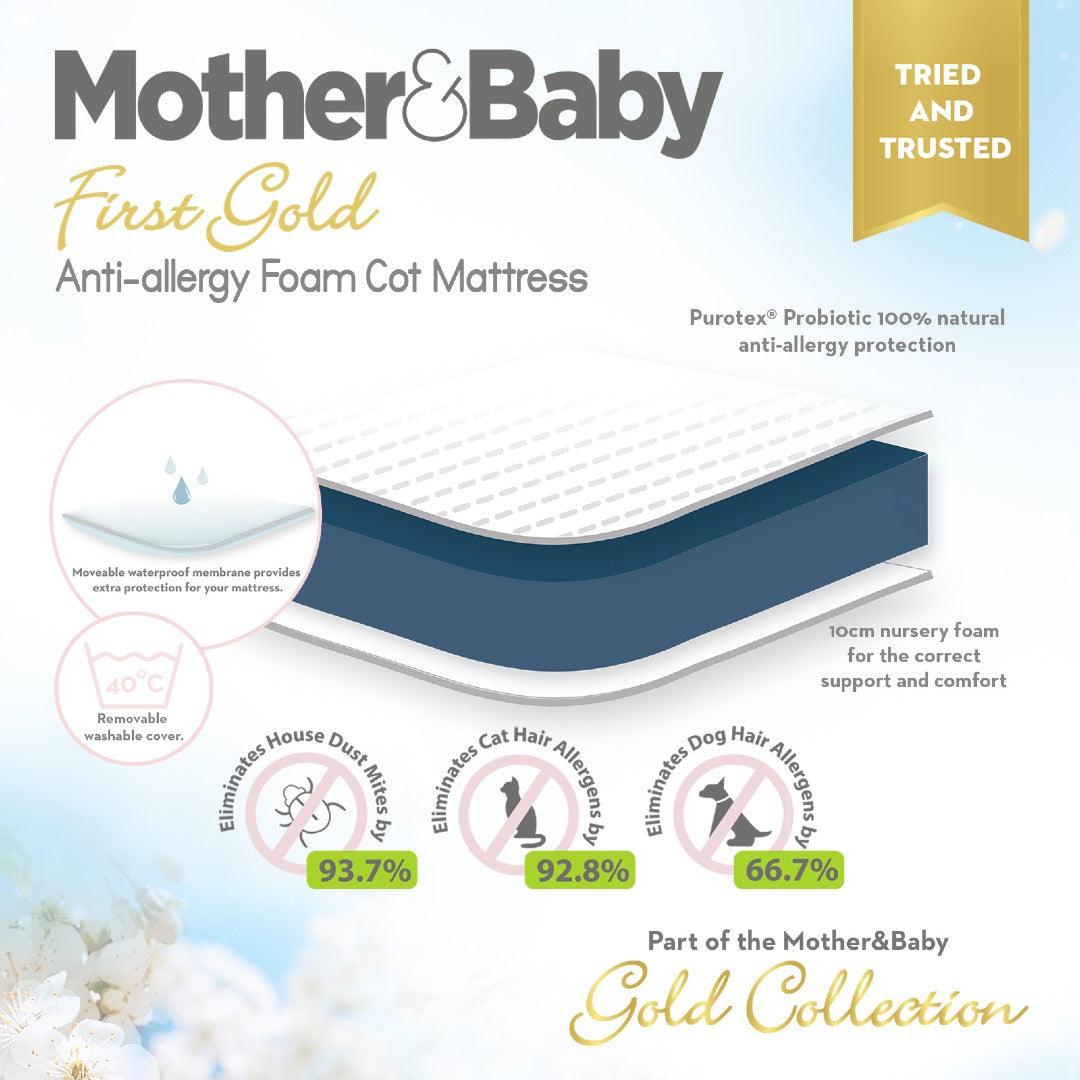 Mother & Baby First Gold Anti Allergy Foam COT Mattress 60 x 120cm - Little Snoozes