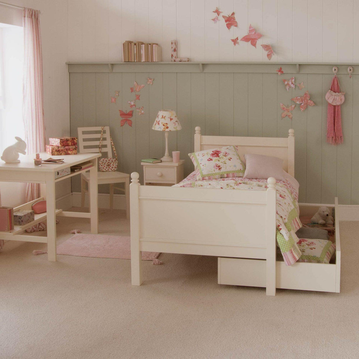 Little Folks Fargo Single Bed with Trundle In Ivory White - Little Snoozes